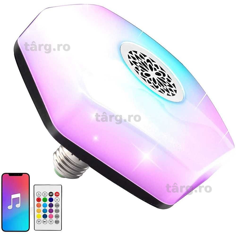 Bec LED RGBW cu difuzor Bluetooth si telecomanda 13 culori + muzica