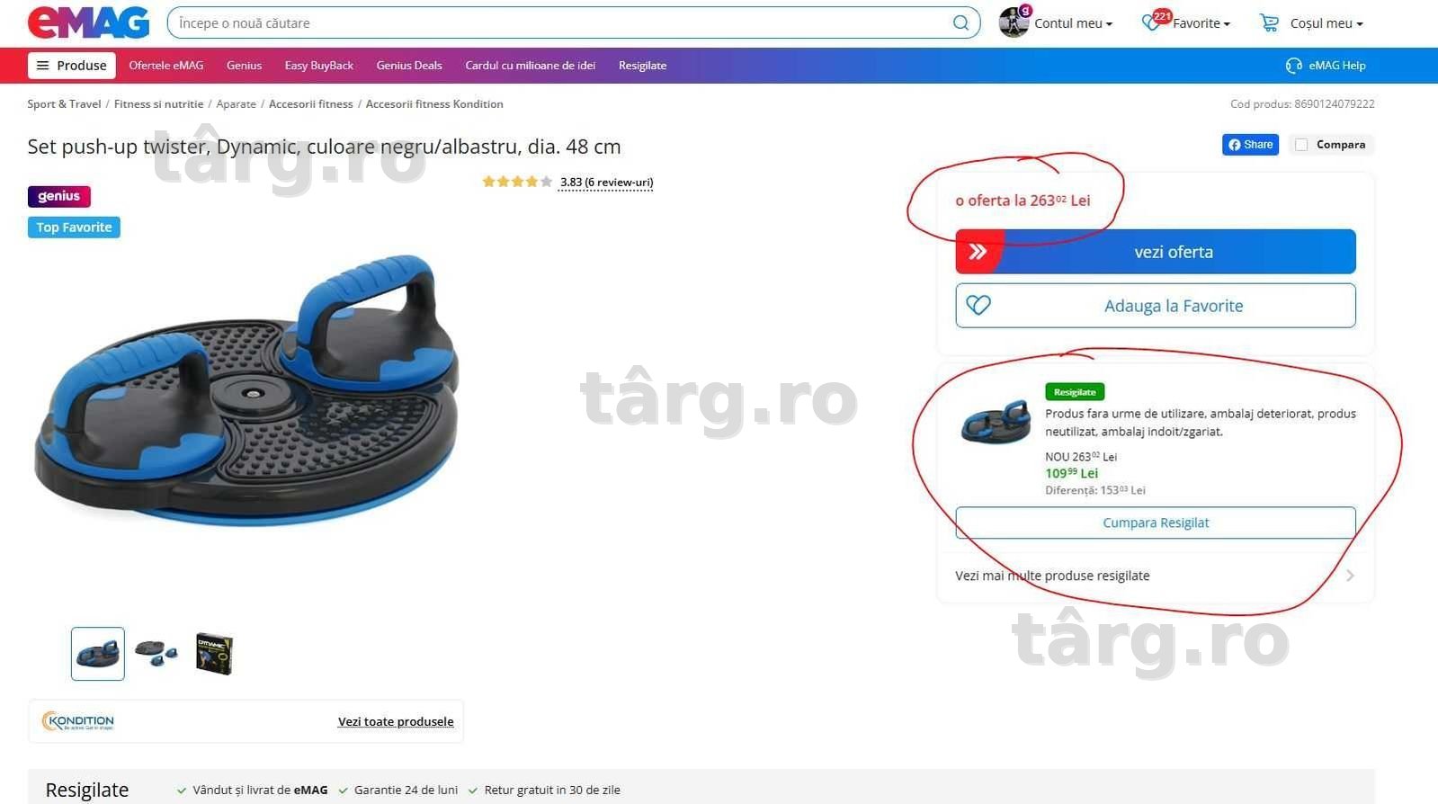 Set push-up twister, Dynamic, culoare negru/albastru, diametru 48 cm