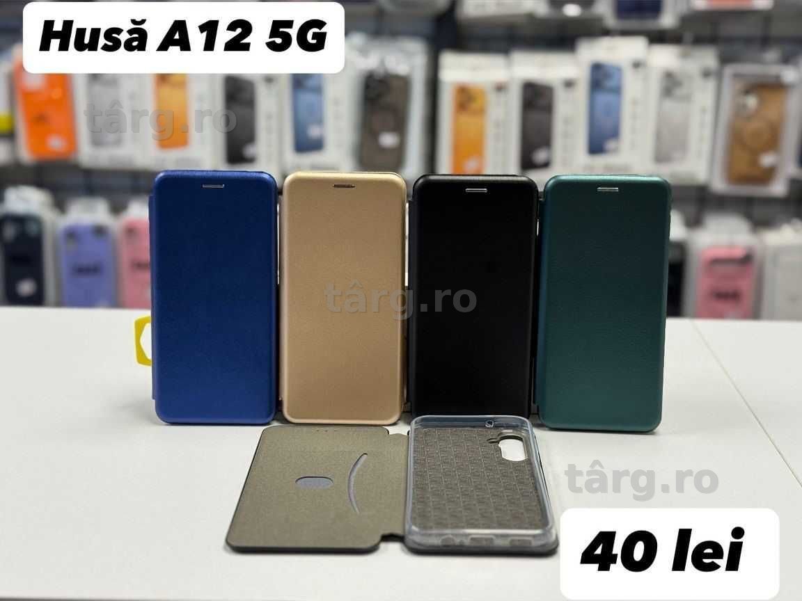 Husa piele ecologica tip carte, folie, incarcator, cablu pentru Samsung A12 2