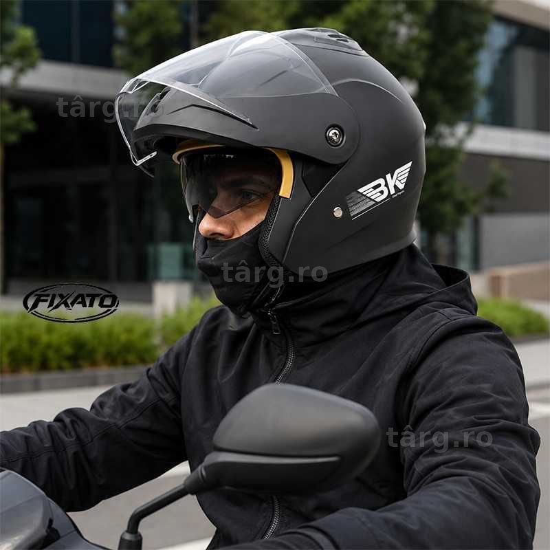 Casca Moto/Scuter Flip-Up, Viziera Dubla, Protectie UV, Negru Mat 2