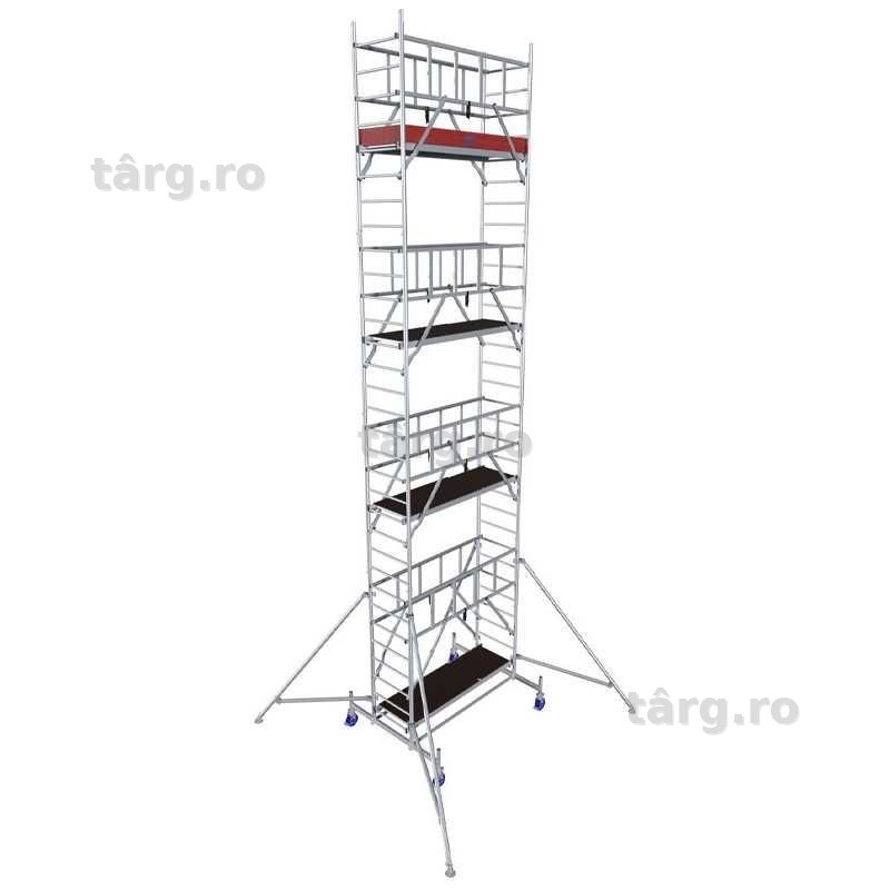 Schela Protec 0,6 x 2m, aluminiu, inaltime lucru 9.3m, inaltime schela 8.45m, inaltime platforma 7.3m (0+2+4+(2*3)+(4*Stabilizatoare))