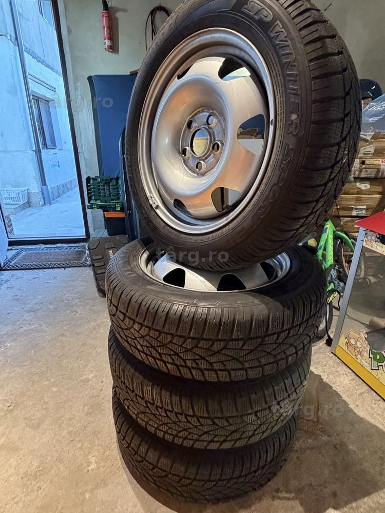 Set roți complete 5X120 VW Original T5 T6 R17 jante tablă + anvelope M+S Dunlop 215/60R17C
