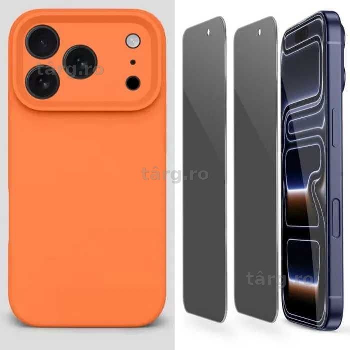 Husa Silicon ( diverse culori ) si Folie Sticla Privacy iPhone 12 Pro 4