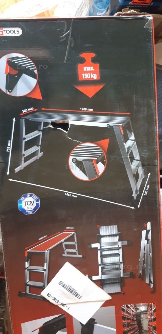 Platformă schela mobila de siguranță din aluminiu KS Tools 800.0985 L 1650 x l 380 x Î 730 mm