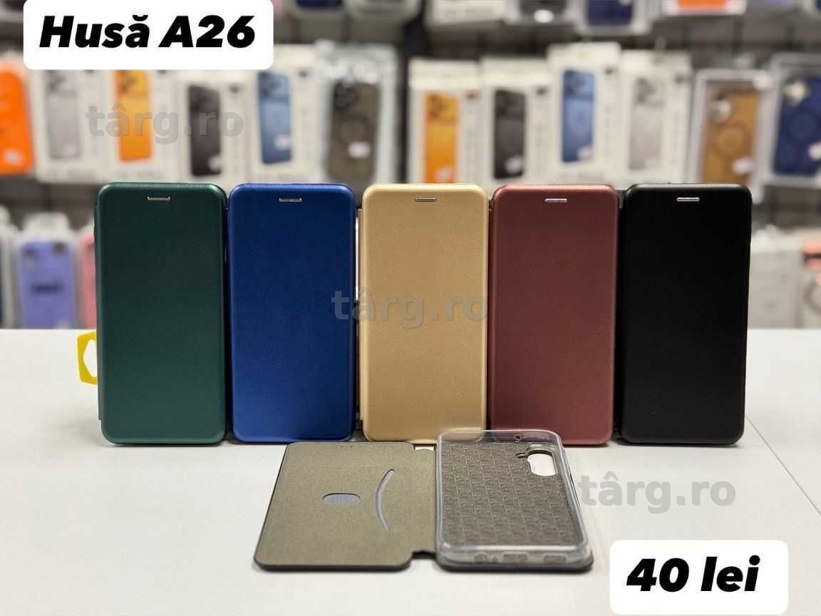 Husa piele ecologica tip carte, folie, cablu, incarcator Samsung A26 2