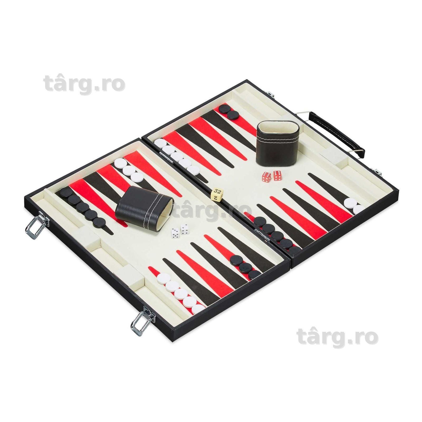 Set table/backgammon premium in valiza eleganta negru 47 x 36 cm