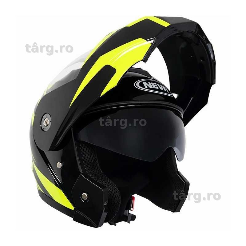 Casca Moto/Scuter/ATV Flip-Up,viziera dubla, Negru cu Verde, L 59-60cm 7
