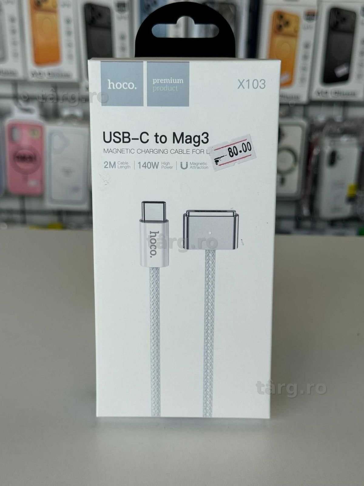 Cablu incarcare magnetic pentru Laptop, USB-C to Mag3, 140W, 2M, Alb