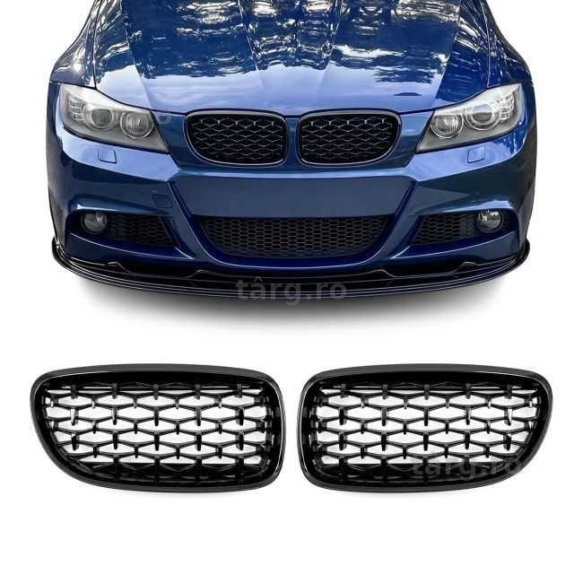 Grila Grile Diamond Nari Duble M Bara Fata BMW E90 E91 Facelift LCI, 08-11, Negru Lucios