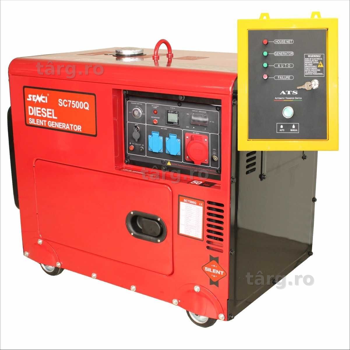 Generator de curent insonorizat SENCI SCD7500Q-3 ATS putere max 4,8 KW/400V, Diesel ATS inclus
