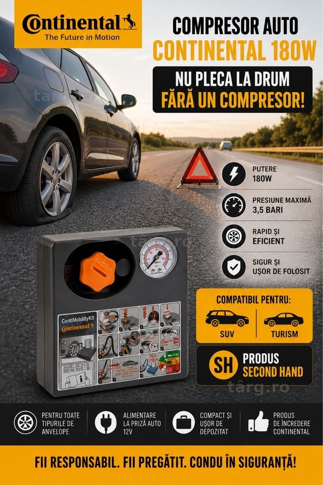 Compresor auto umflat roti original Continental 12V 15A 180W