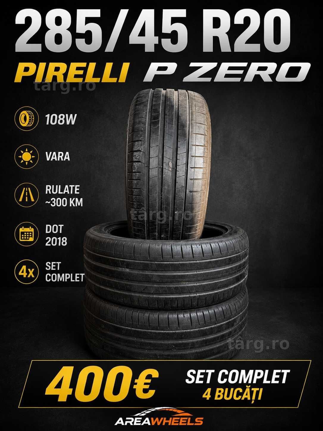 4 Anvelope Vara Pirelli P Zero  – 285/45 R20 108W – Aproape Noi –