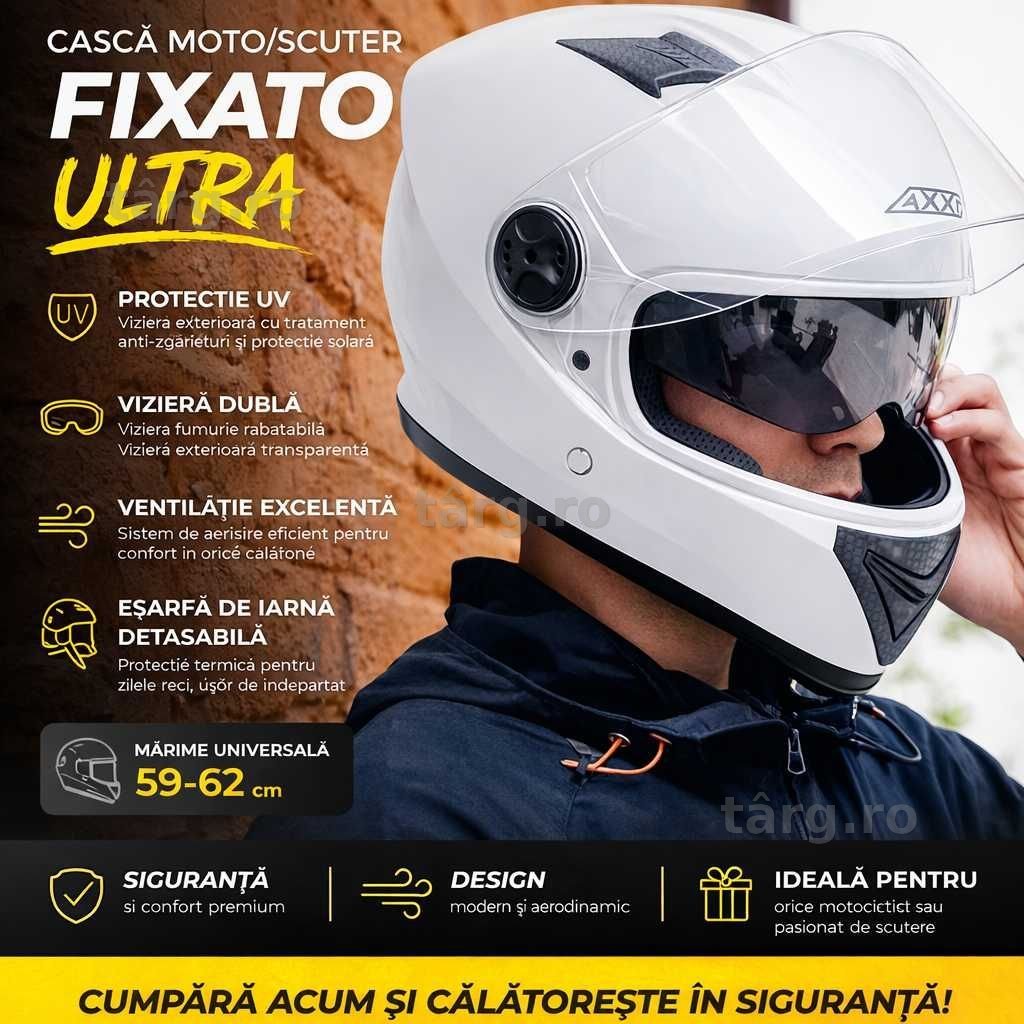Casca Moto/Scuter/ATV, Viziera Dubla, Esarfa detasabila, Alb 2