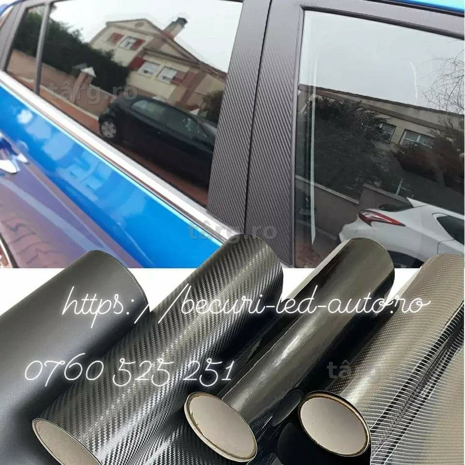 Autocolant negru Carbon - Mat 3D, Folina,bubblefree, rolă 10cm X 10 M