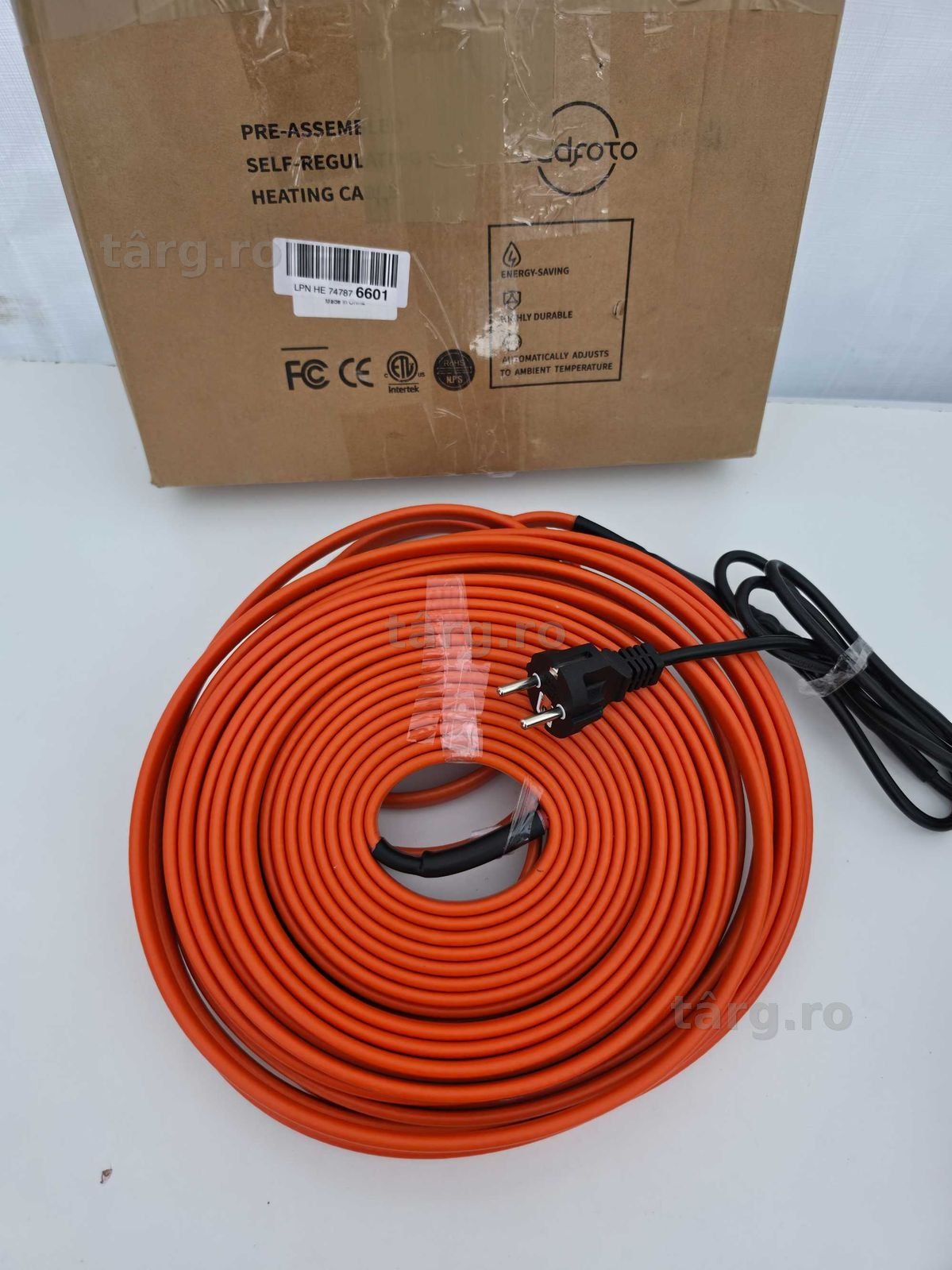 BDDFOTO Cablu pentru incalzirea tevilor cu protecție la îngheț de 20 m cu termostat, 25 W/m