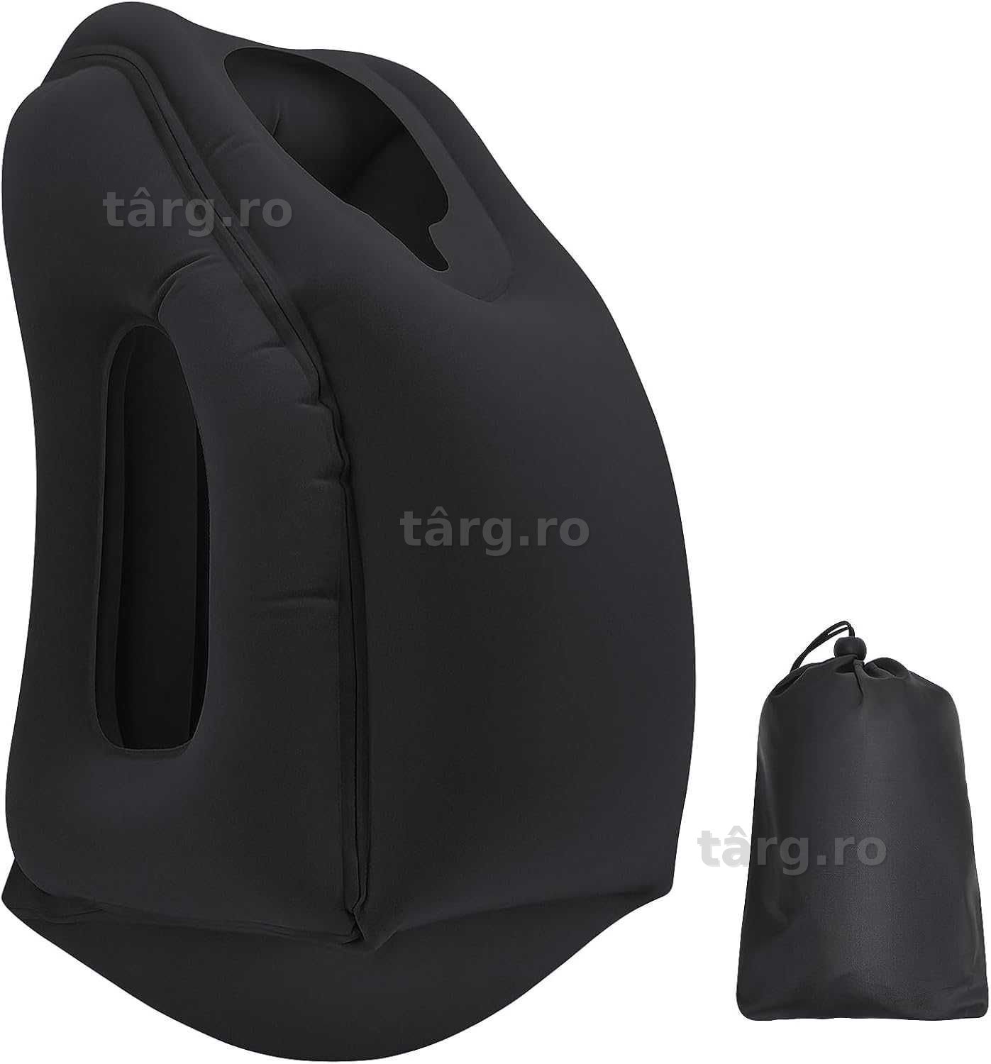 Perna de calatorie gonflabila cu suport pentru cap si brate neagra