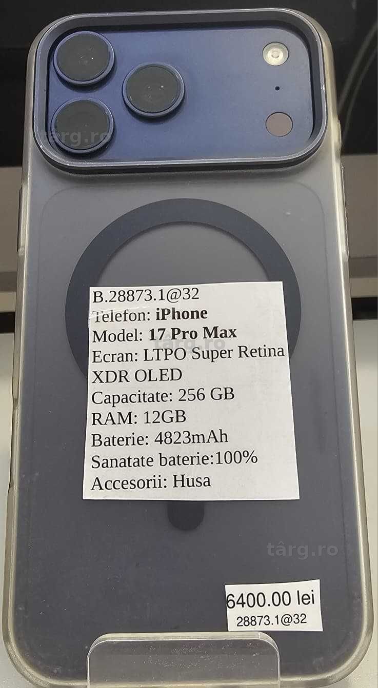 Iphone 17 Pro Max 256Gb 100% bateria (AG32 Vaslui B:28873) Garantie 2 Ani!