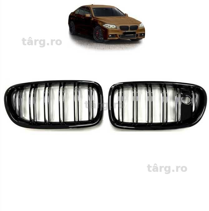 Grile BMW F10 F11 intre 2010-2016 dublu Negru Lucios cu locas Camera