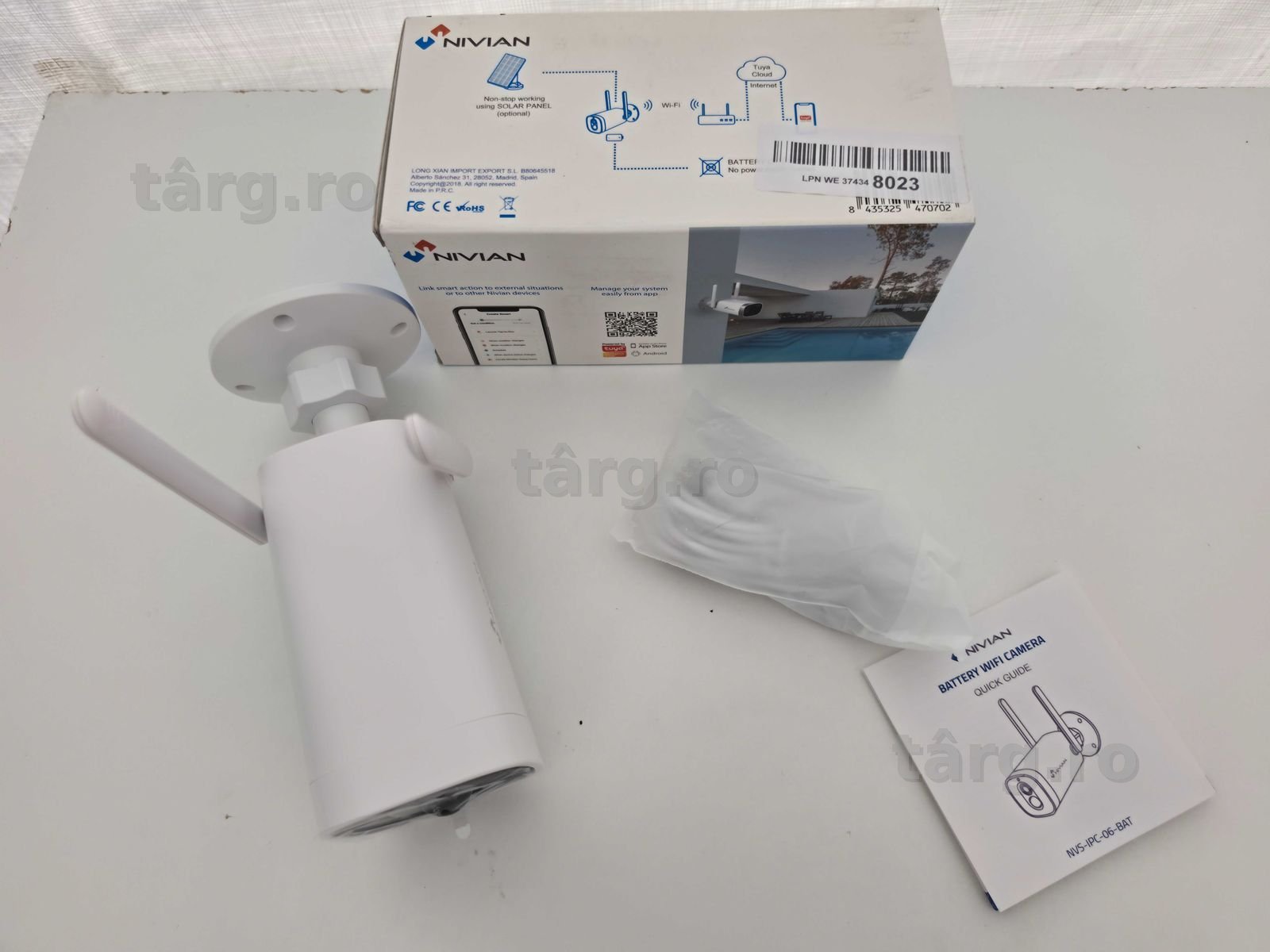 NIVIAN NVS IPC 06 BAT Cameră Wi-Fi de exterior 1080p cu inteligență artificială, cu baterie 10.400 mAh 6