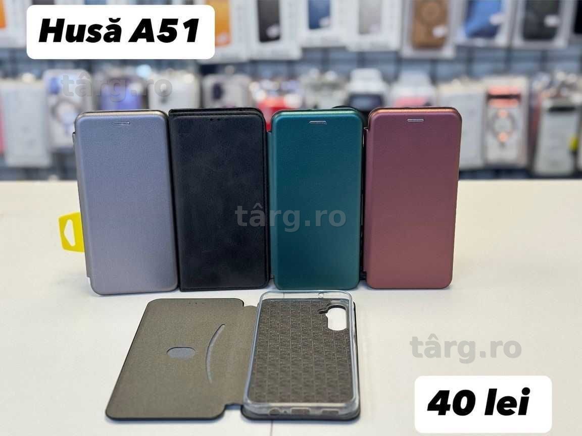 Husa piele ecologica tip carte, folie, cablu, incarcator Samsung A51 2