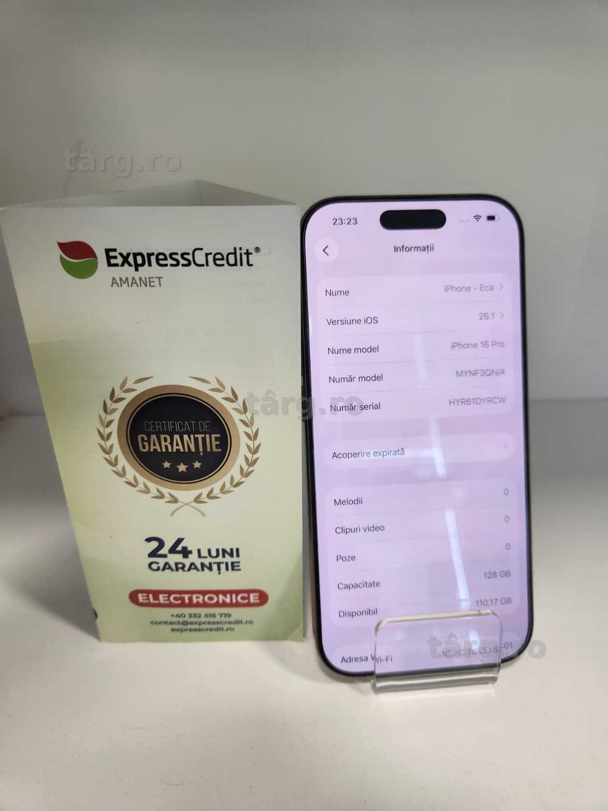 Iphone 16 Pro 128Gb - Baterie 95% (Ag8 Tudor/B74609) – Garantie 2 Ani!