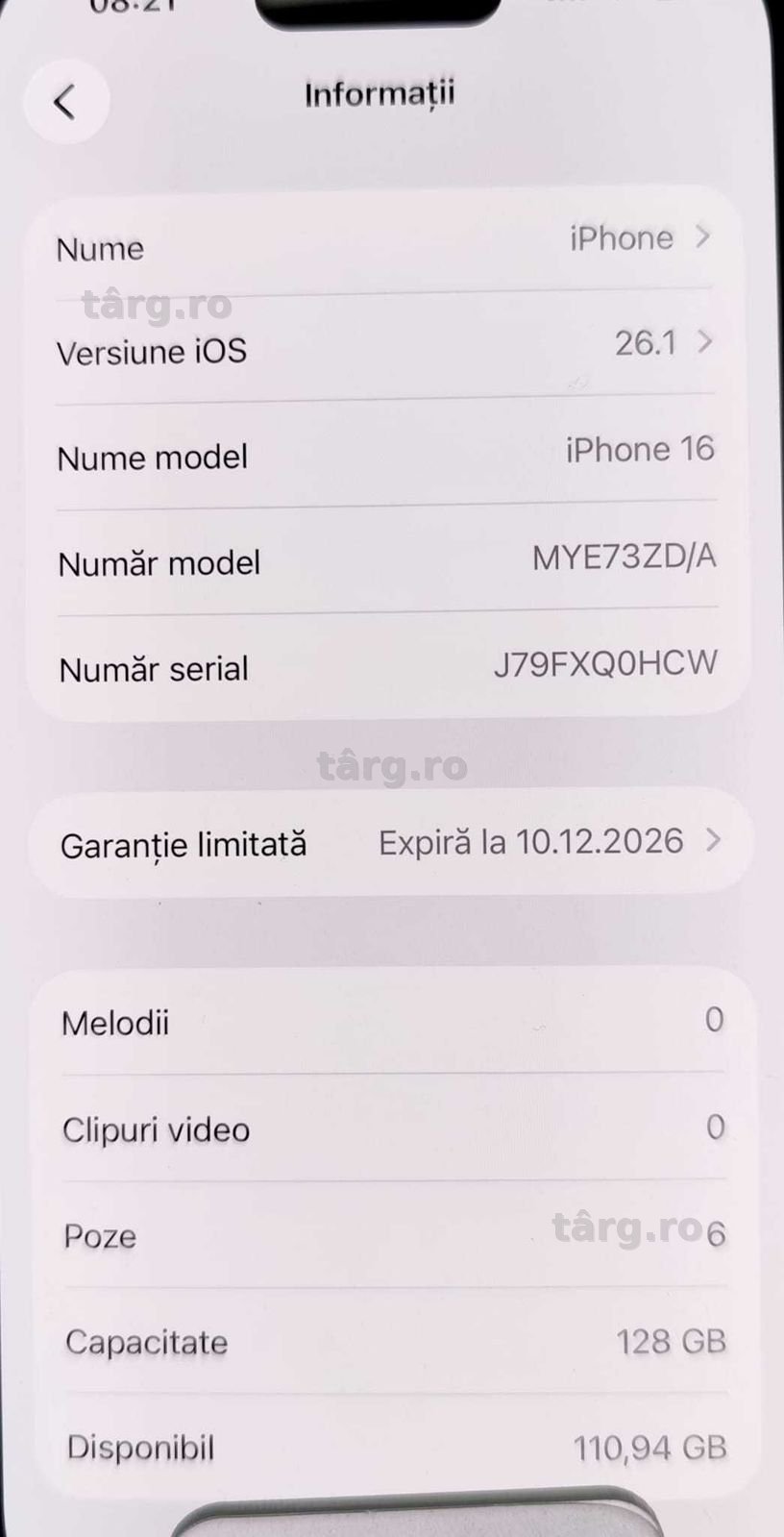 iPhone 16 128Gb baterie 100% (AG 35 Vaslui b.34438) Garantie 2 ani! 3