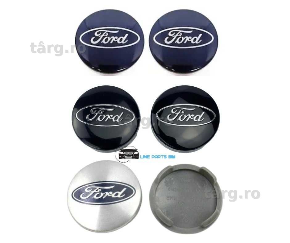 Set Embleme Capace Jante Aliaj Roti Ford 54mm Negru Albastru Argintiu