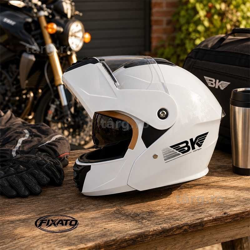 Casca Moto/Scuter Flip-Up, Viziera Dubla, Protectie UV, Alb 4