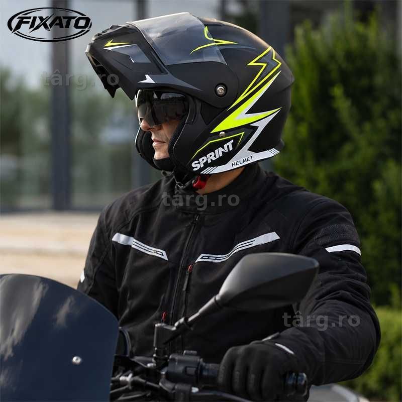 Casca Moto/Scuter Flip-Up, Viziera Dubla, Protectie UV, Verde 2