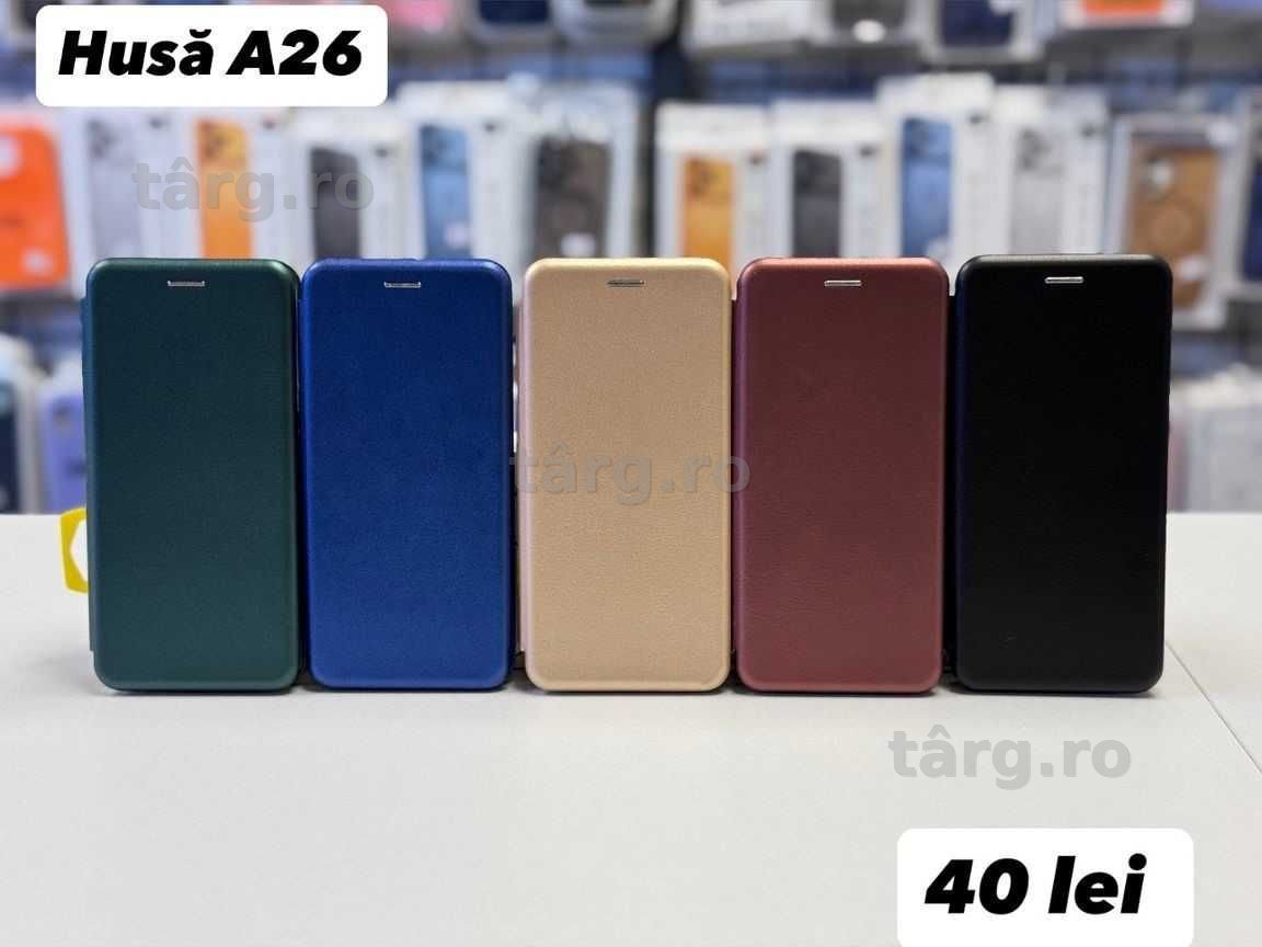 Husa piele ecologica tip carte, folie, cablu, incarcator Samsung A26