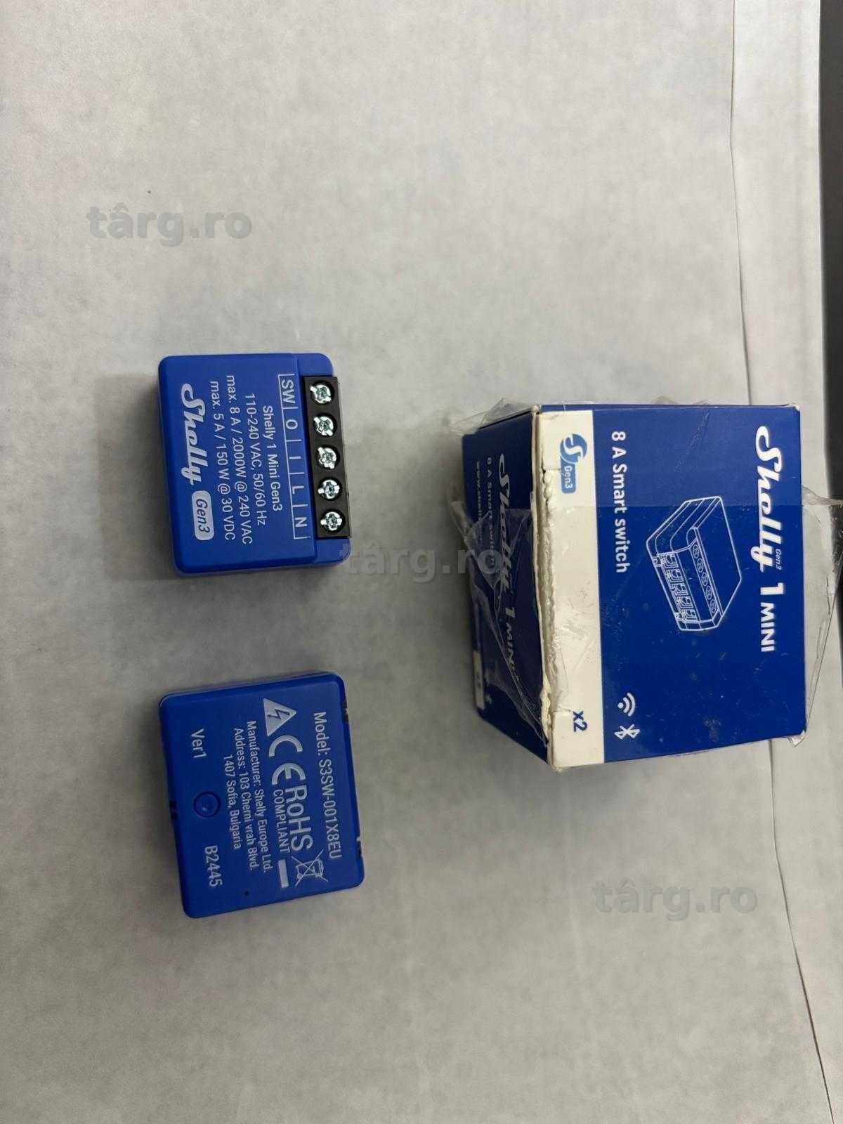 Shelly 1 x Mini Releu Inteligent WiFi și Bluetooth Gen3, 1 Canal, 8A,