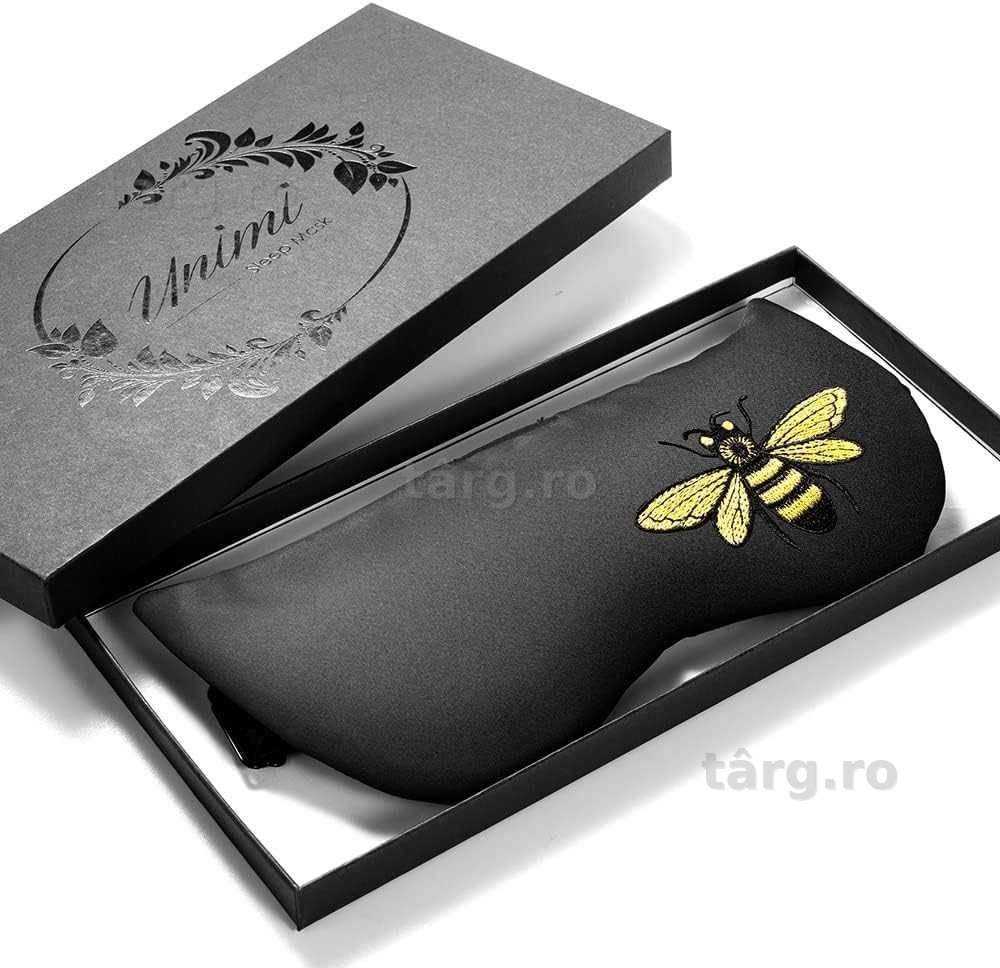 Masca pentru somn premium, broderie albina de inalta calitate, matase