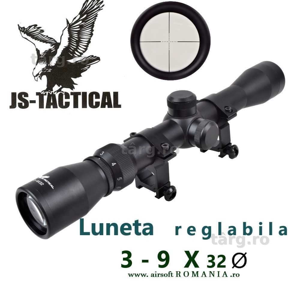 Luneta R e g l a b i l a  3-9 X 32 JS-Tactical airsoft-cruce iluminata