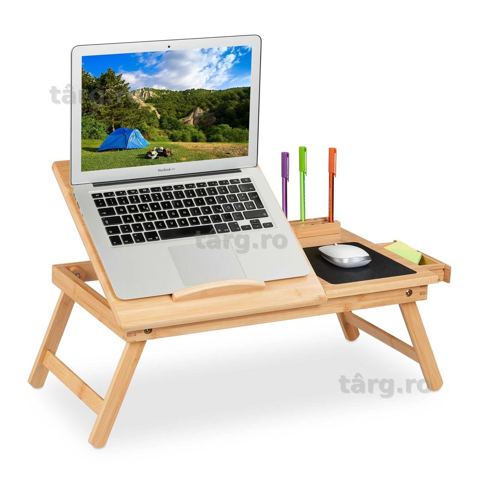 Masa pentru laptop bambus pliabila rabatabila sertar si suport mouse