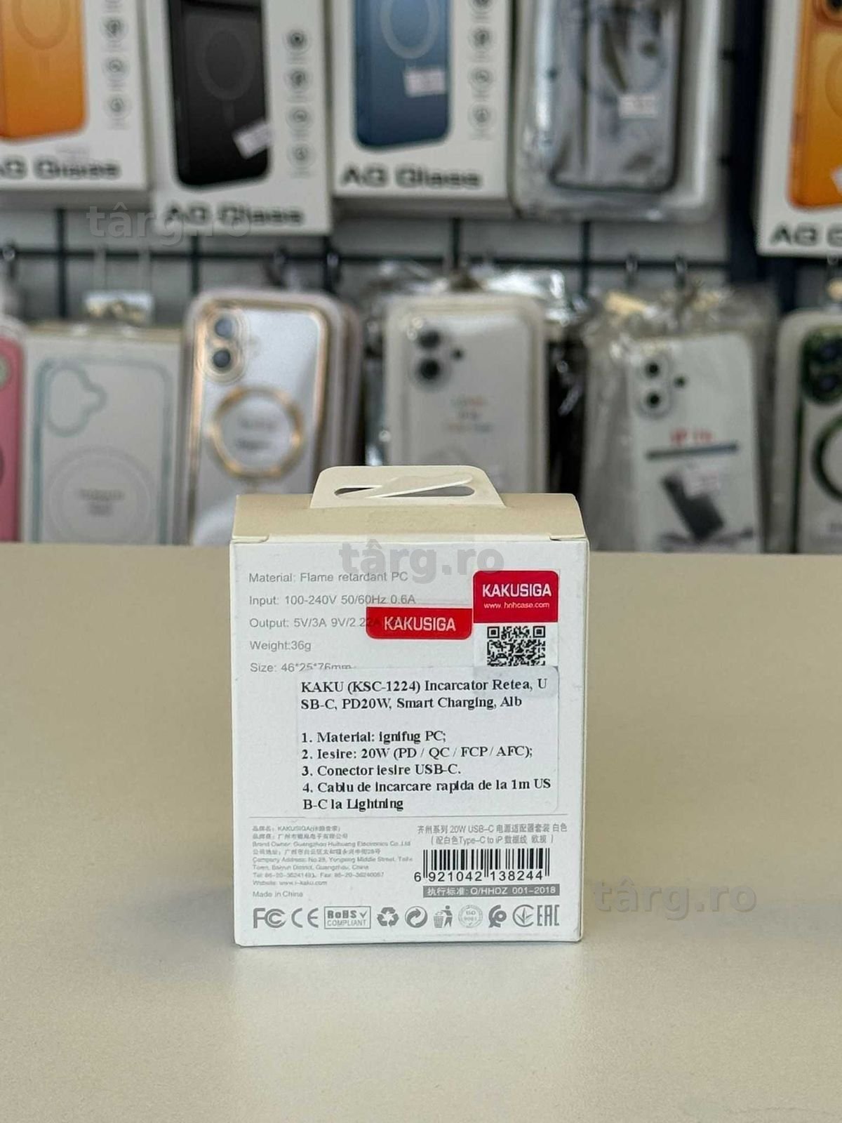 Incarcator kakusiga +cablu lightning, incarcare rapida,20w 2