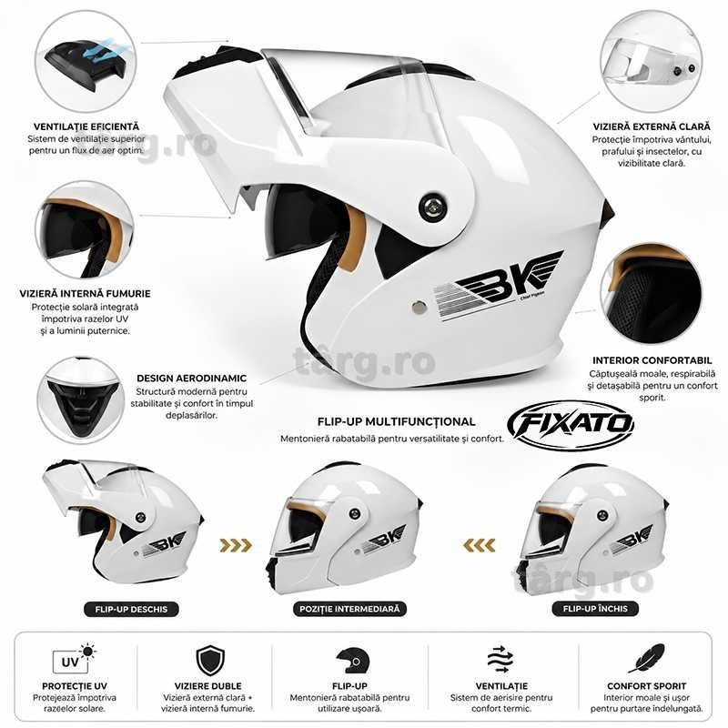 Casca Moto/Scuter Flip-Up, Viziera Dubla, Protectie UV, Alb 3