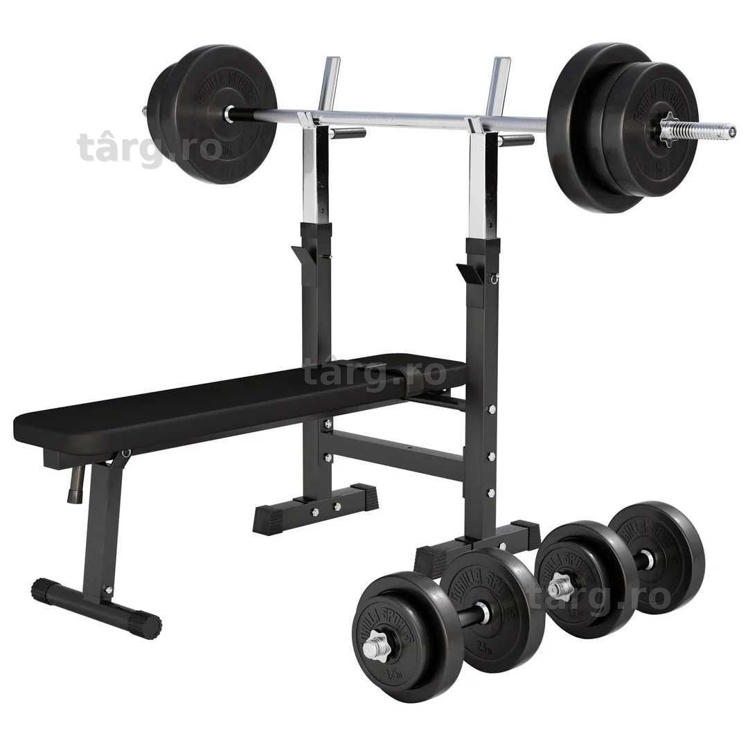 *Banca pentru piept cu suport reglabil + set greutati 70 kg