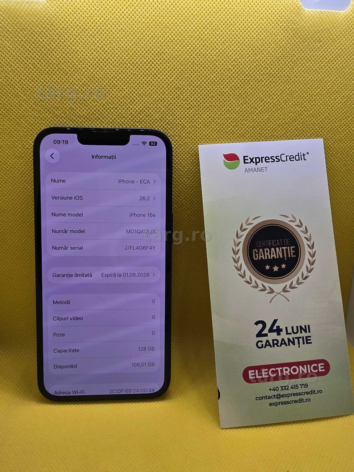 Iphone 16E 128Gb 100% bateria (Ag29 Siraj b.34179) Garantir 2 ani!