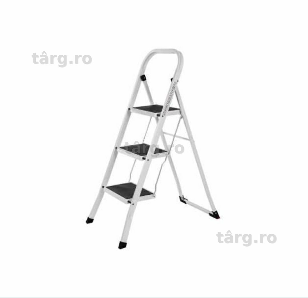 Scara metalica cu 3 trepte,inaltime 46,5, capacitate 150 kg, Alb
