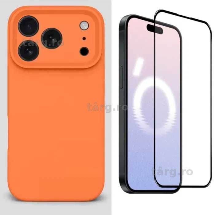 Husa Silicon ( diverse culori ) si Folie Sticla iPhone 13 Pro Max