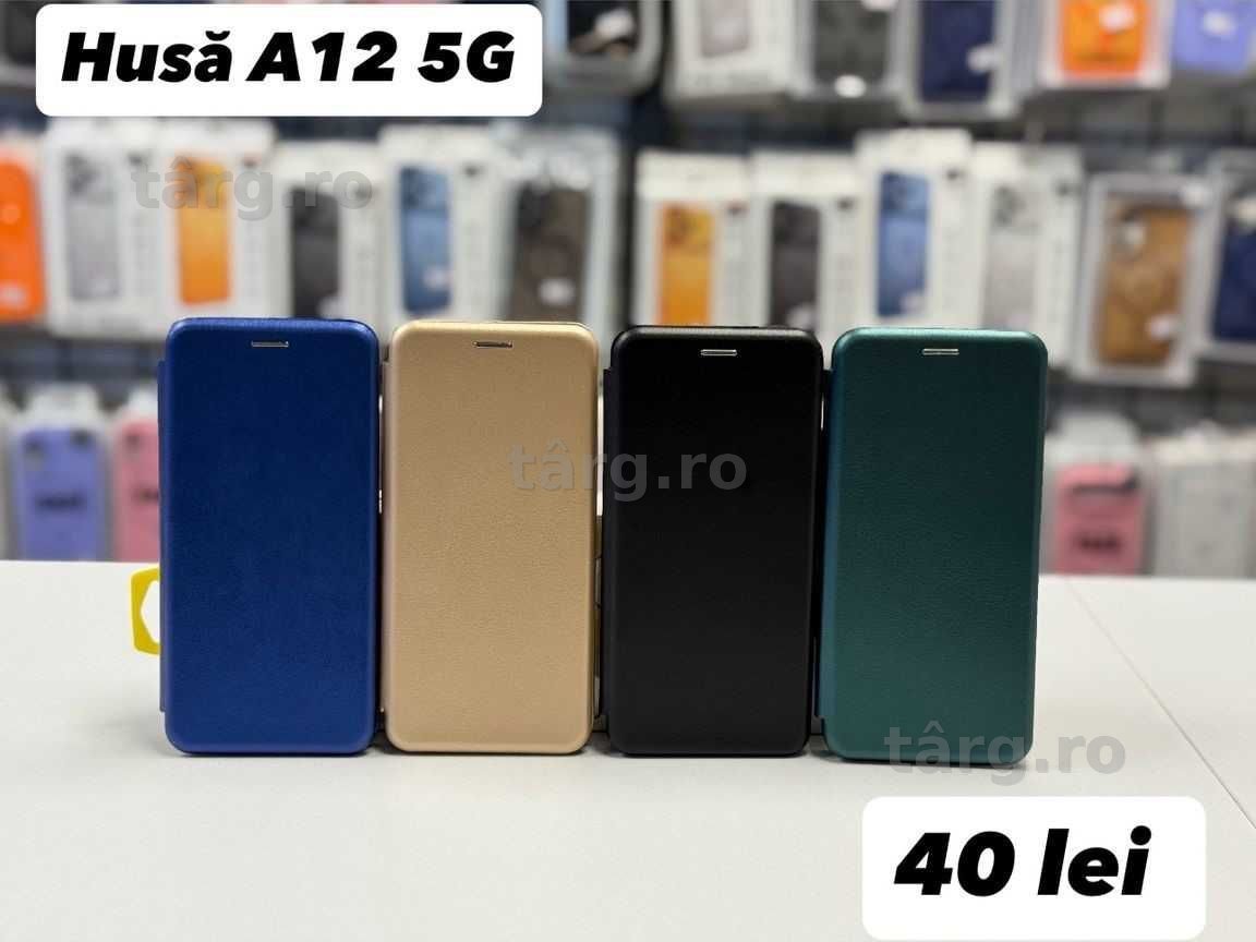 Husa piele ecologica tip carte, folie, incarcator, cablu pentru Samsung A12