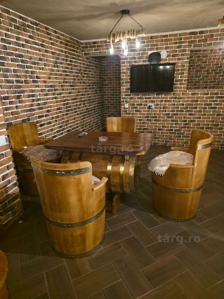 Masa butoi lemn bar scaune butoi rustic
