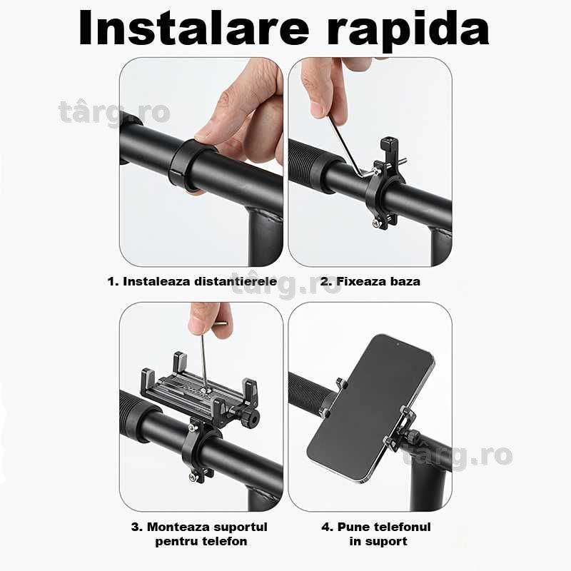 Suport de telefon Bicicleta/Moto/Scuter/Trotineta, montare pe ghidon, Aluminiu 6