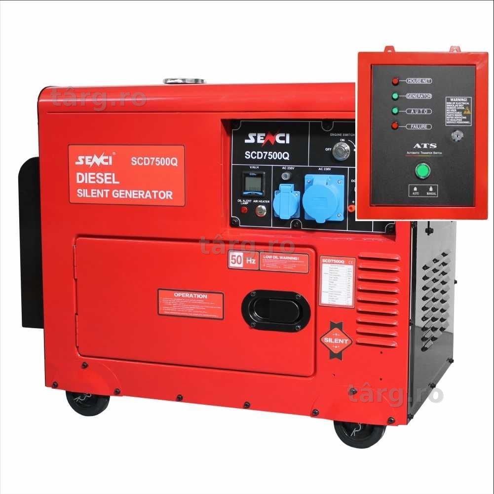 Generator de curent insonorizat SENCI SCD7500QN ATS putere maxima 6 kVA 230V motor Diesel ATS inclus