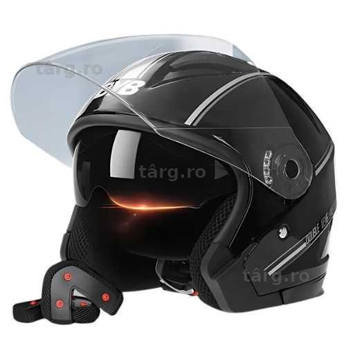 Casca Moto/Scuter/ATV, viziera dubla, marime universala, Neagra