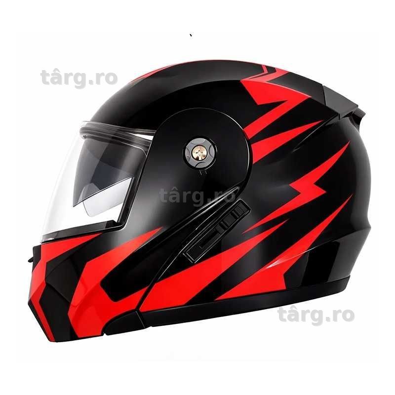Casca Moto/Scuter/ATV Flip-Up, viziera dubla, Negru cu Rosu, L 59-60cm 6