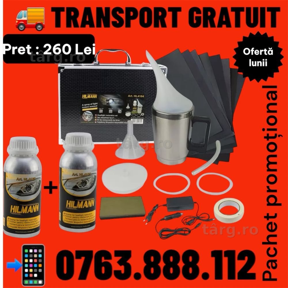 Kit polimerizare restaurare faruri auto cu polimer lichid 600 ml Nou