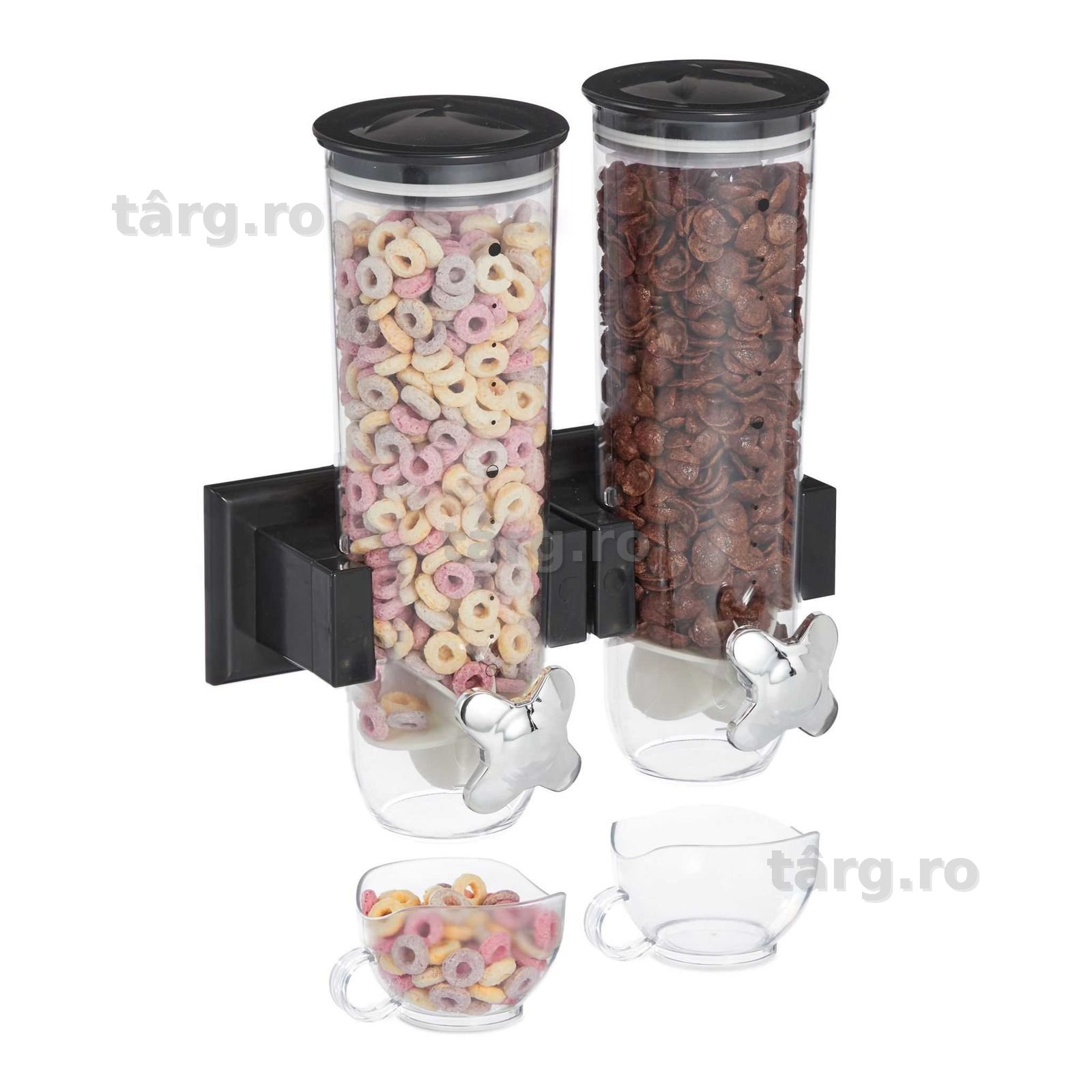 Dispenser cereale dublu 3L montaj simplu pe perete negru 32x29x15 cm