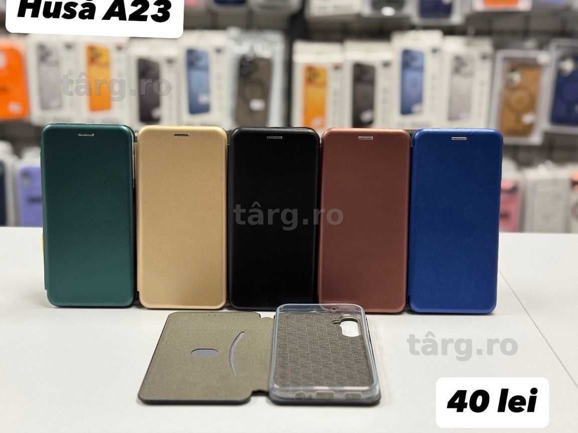 Husa piele ecologica tip carte, folie, cablu, incarcator Samsung A23 2