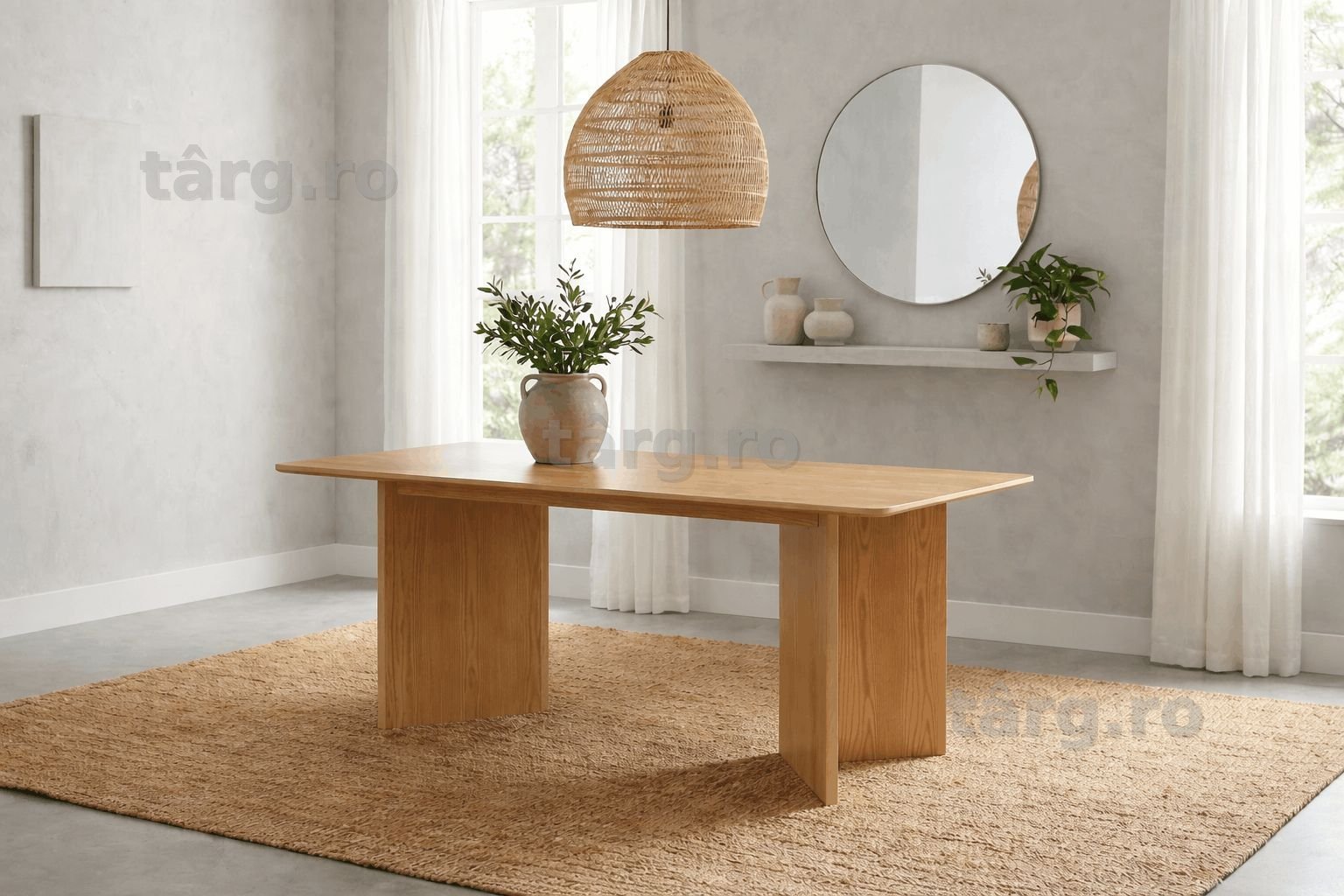 Masa MDF Charlotte, furnir frasin, 180 cm